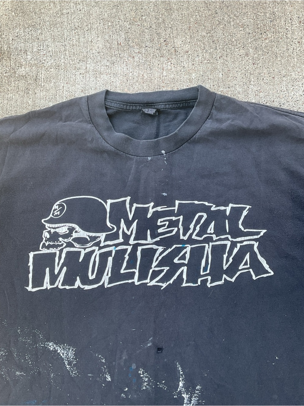 Metal Mulisha Skull Logo Graphic T Shirt Black Distressed Paint Splatter Size XL